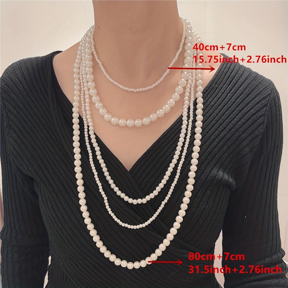 Baroque Style Women's 5-Layer Long Faux Pearl Necklace - Exaggerated Neck Jewelry for Girls - Elegant and Trendy Accessories