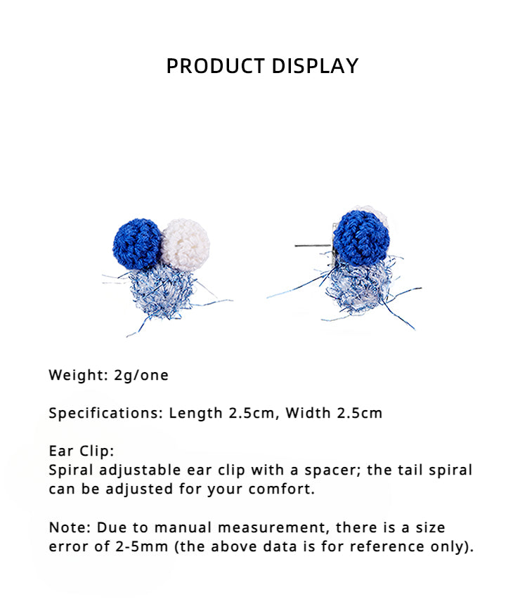 LB Hand Crochet "Ball Ball" Earrings Silver Needle LOJL112