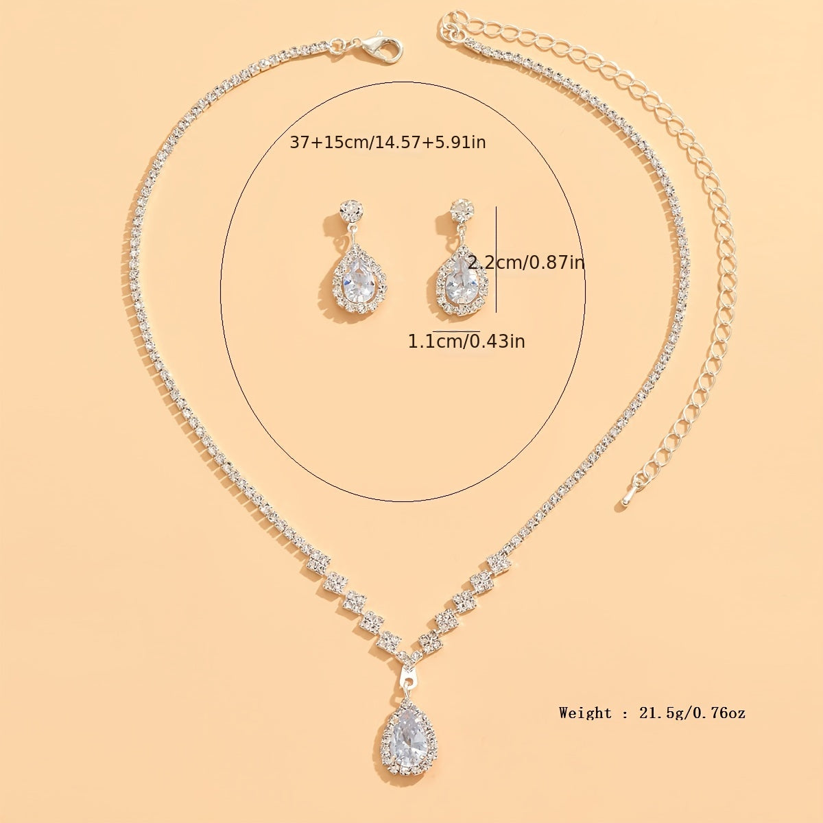 Elegant Teardrop Jewelry Set with Shiny Zircon Pendant and Dangle Earrings - Perfect Gift for Women and Girls
