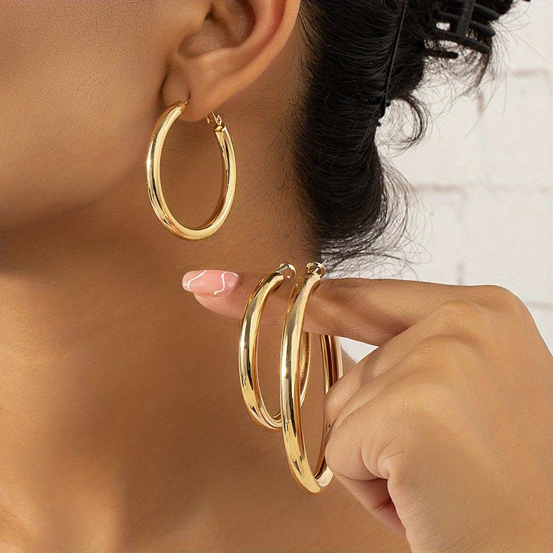 6 Pieces Golden Hoop Earrings Elegant Hip Hop Style Alloy Jewelry Exquisite Female Gift Daily Casual