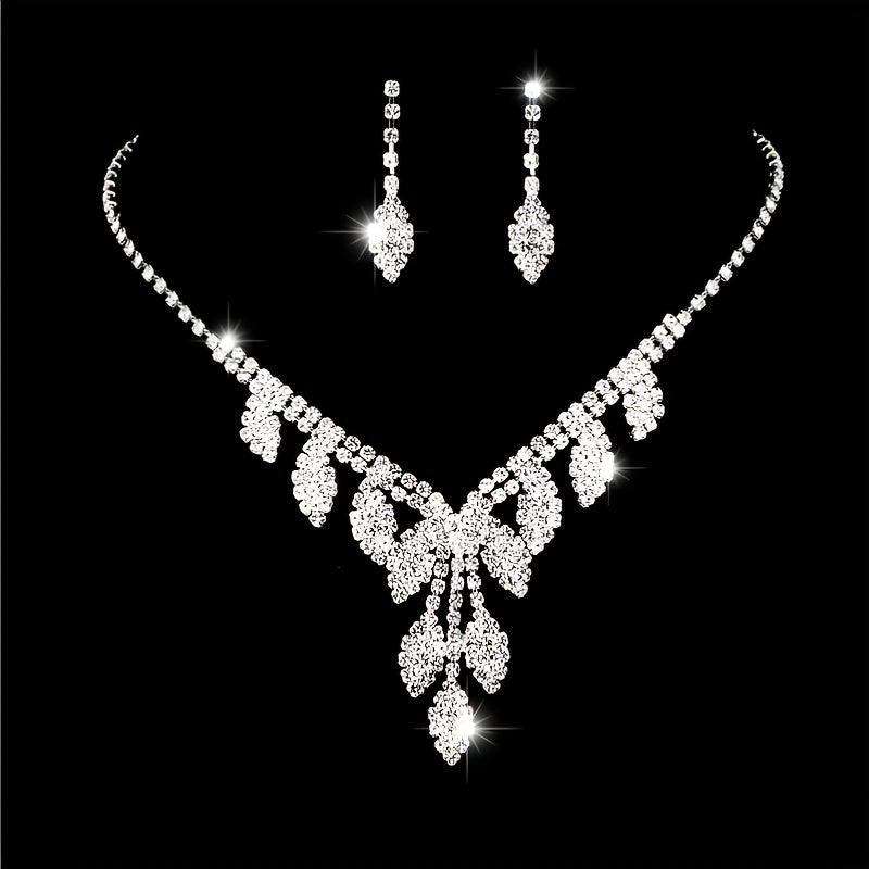 5pcs Full of Love Bridal Jewelry Set - Silver Necklace and Earrings for Wedding Photography and Special Occasions