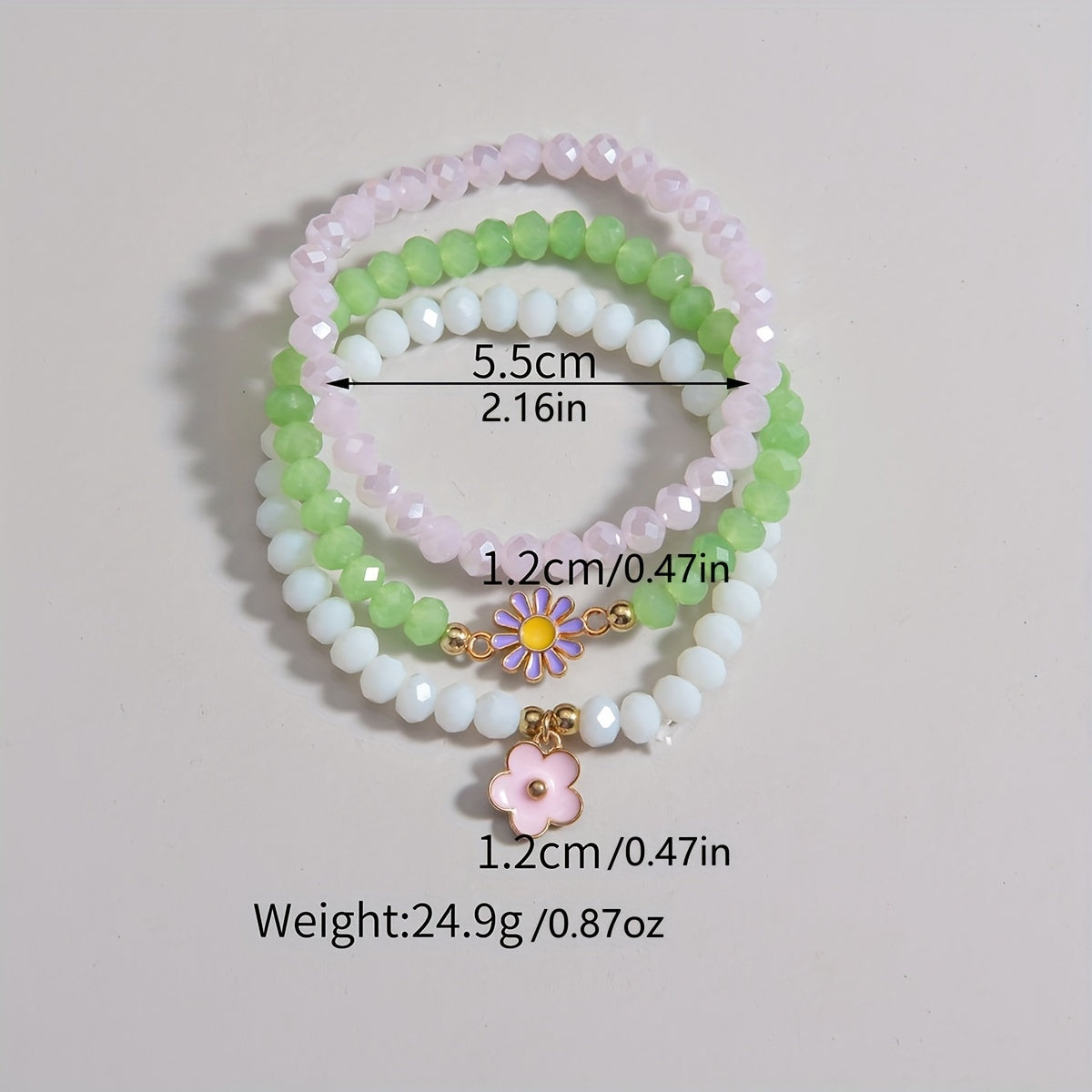 3pcs/Set Cute Drip Oil Pink Small Daisy Flower Acrylic Beads Bracelet For Women