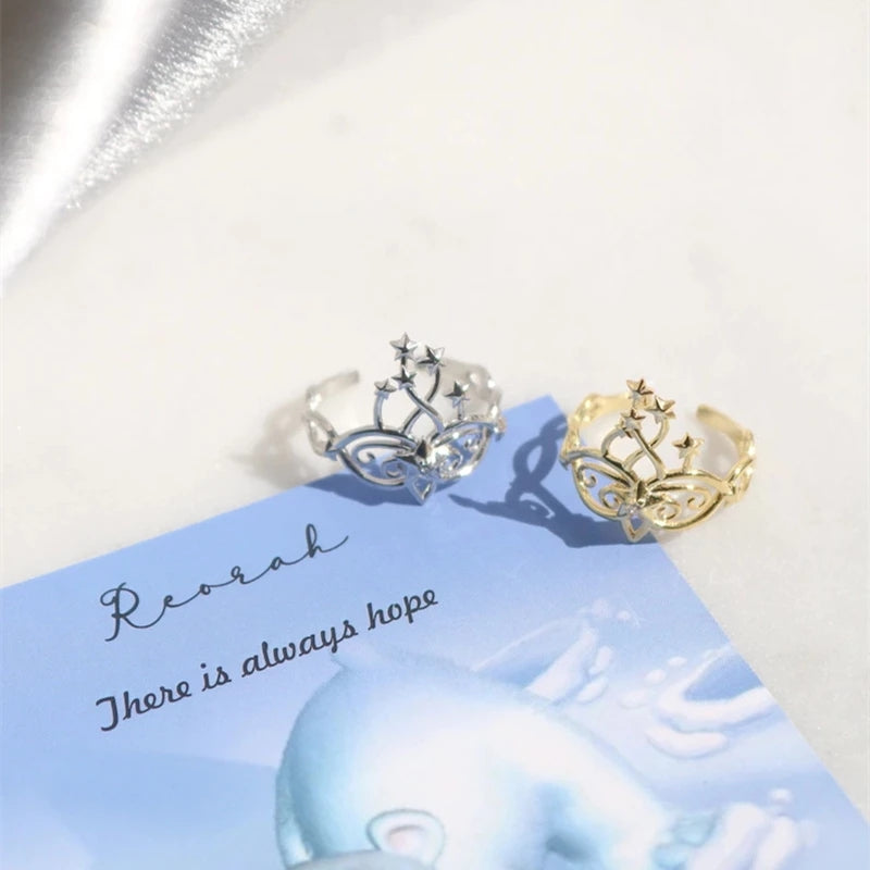 Simple Creative Silver Princess Swan Crown Ring Opening Adjustable Ring Female Fashion Jewelry