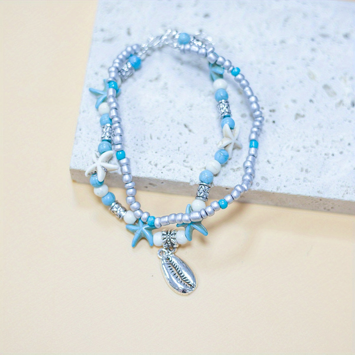 Add a Touch of Beachy Charm with our Colorful Beaded Anklet Chain - Featuring Starfish and Turtle Charms, Adjustable Size, Perfect for Women and Girls