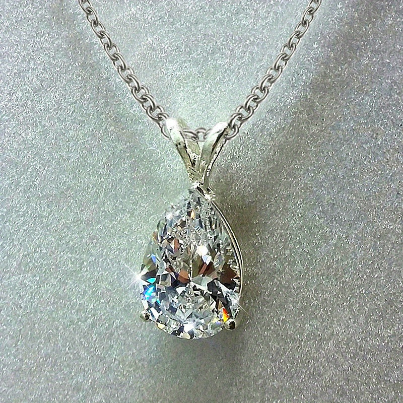 Make Her Feel Like a Princess with Our 925 Silver Plated Teardrop Zircon Pendant Necklace - Perfect for Wedding Proposals!