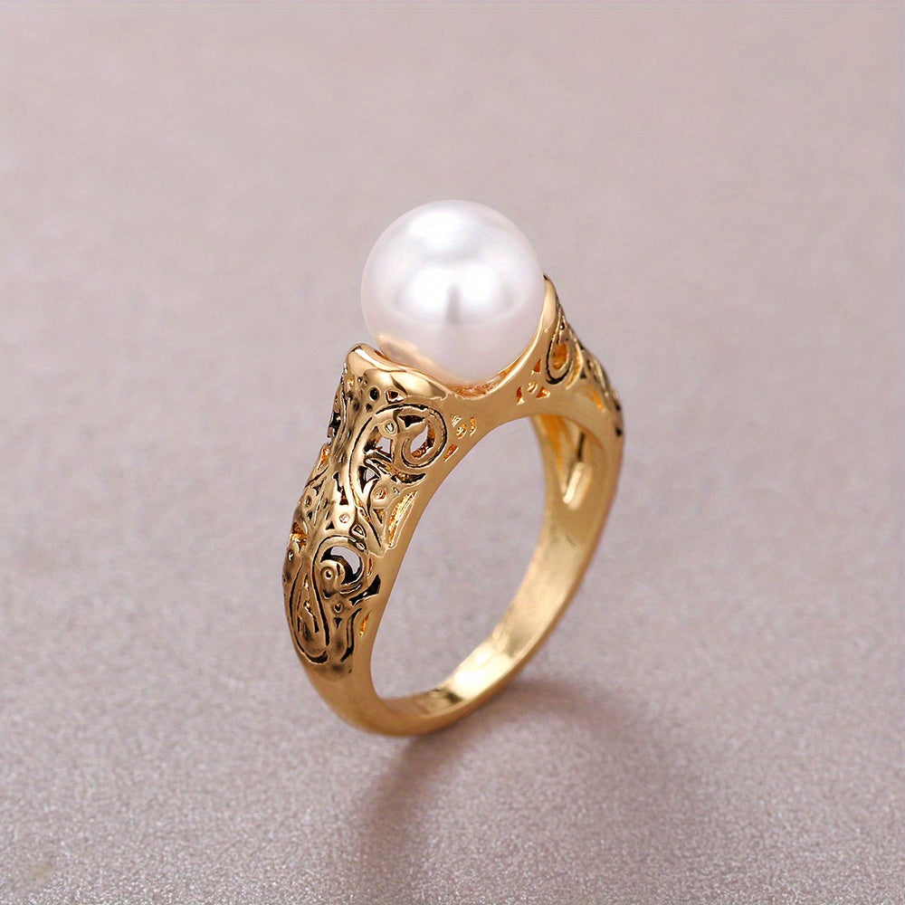 Vintage Boho Promise Ring with Faux Pearls and Elegant Copper Design - Perfect Wedding Jewelry