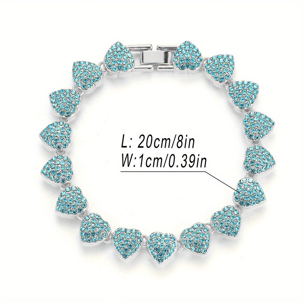 1pc Iced Out Blue Pink Heart Necklace Men Girls Women Hip Hop Alloy Rhinestone Golden Silvery Chain Mother's Day Jewelry Gift