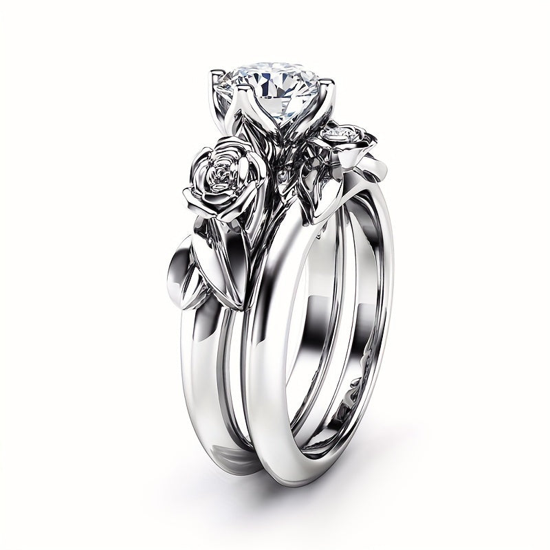 Add a Touch of Elegance to Your Look with 2pcs Flower Heart Zircon Rings - Perfect for Women's Hand Ornament and Fine Jewelry