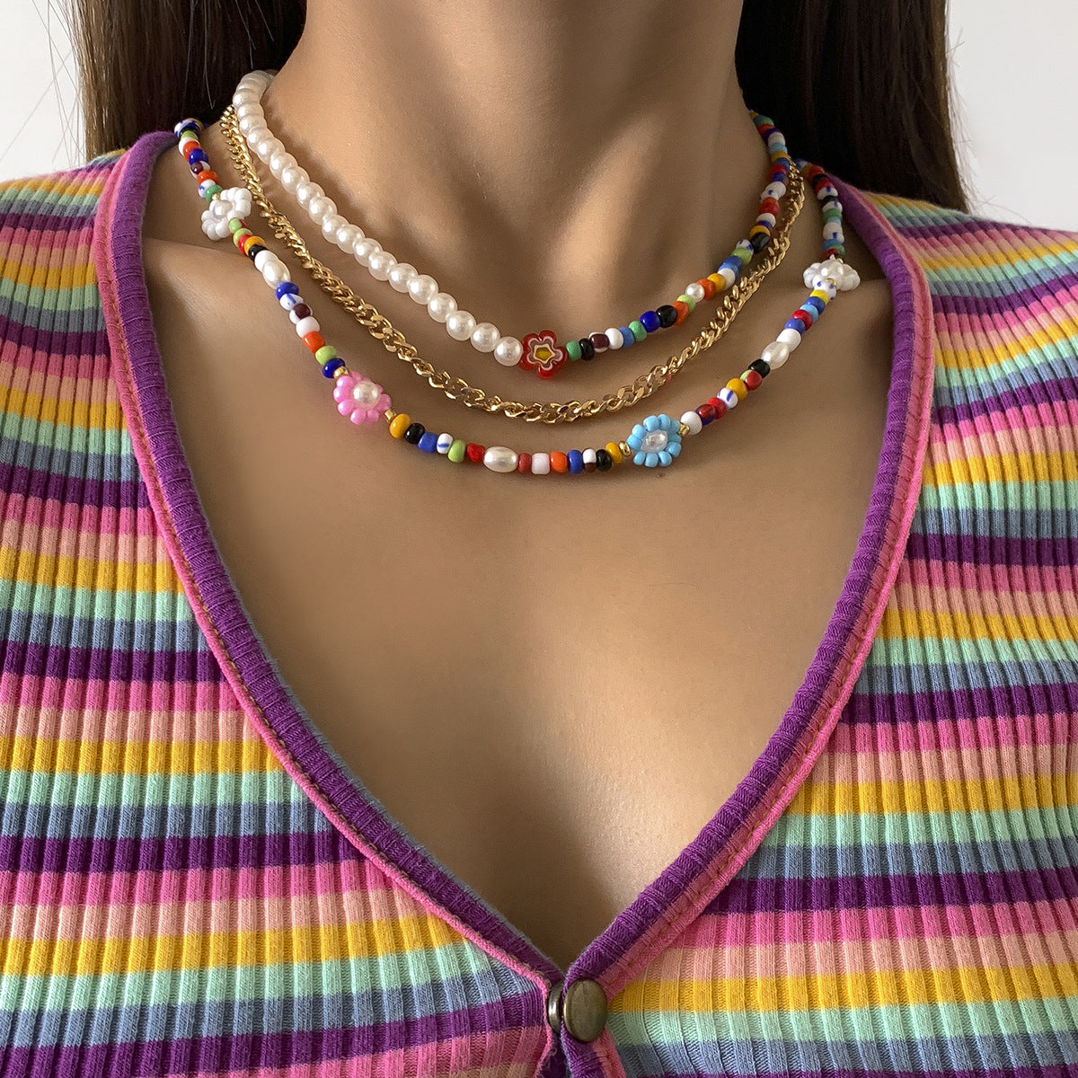 Gorgeous 3-Piece Colorful Pearl Decor Beaded Necklace - Handmade with Love!