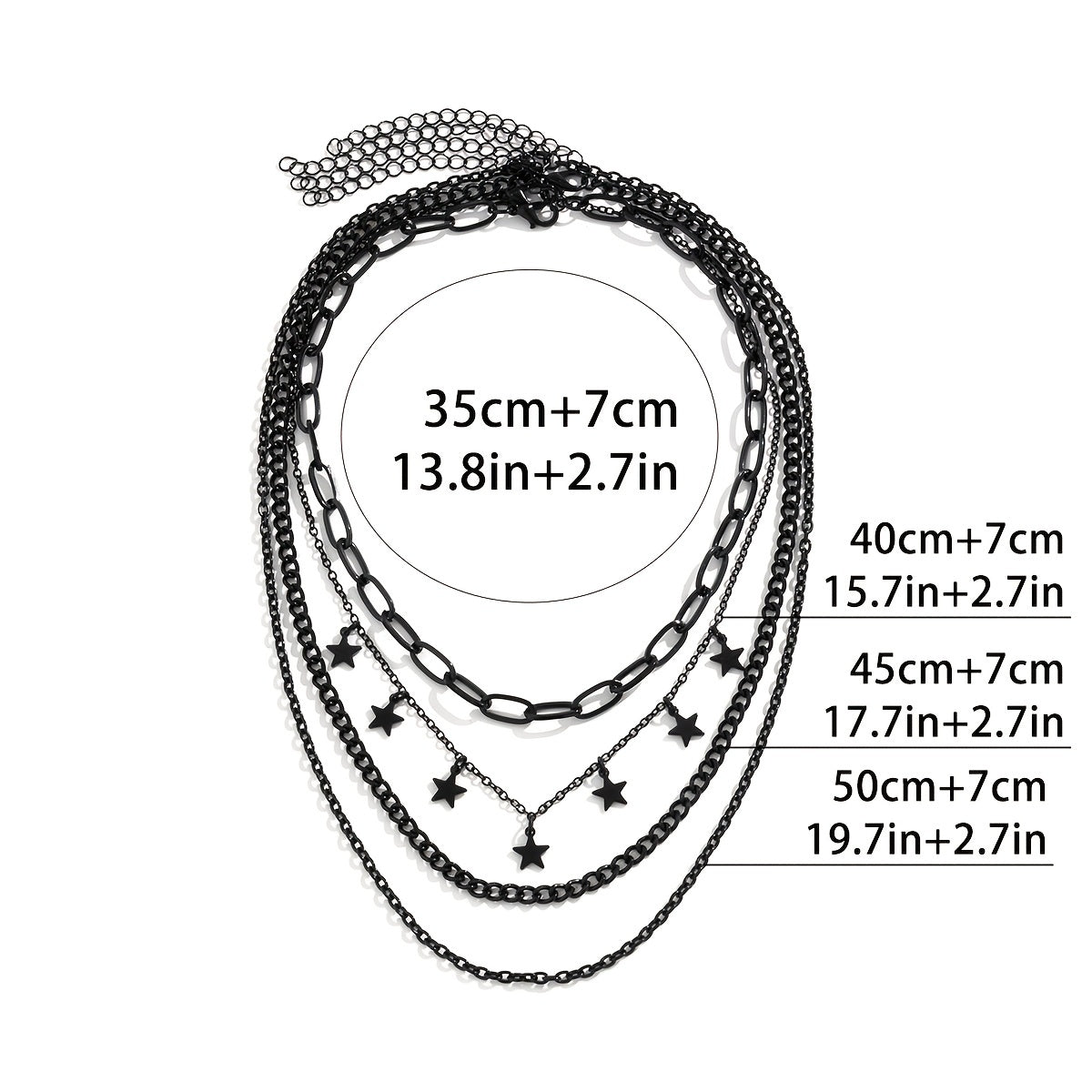 4pcs Gothic Black Star Element Pendant Tassel Hip Hop Retro Chain Necklace Set Party Jewelry For Women