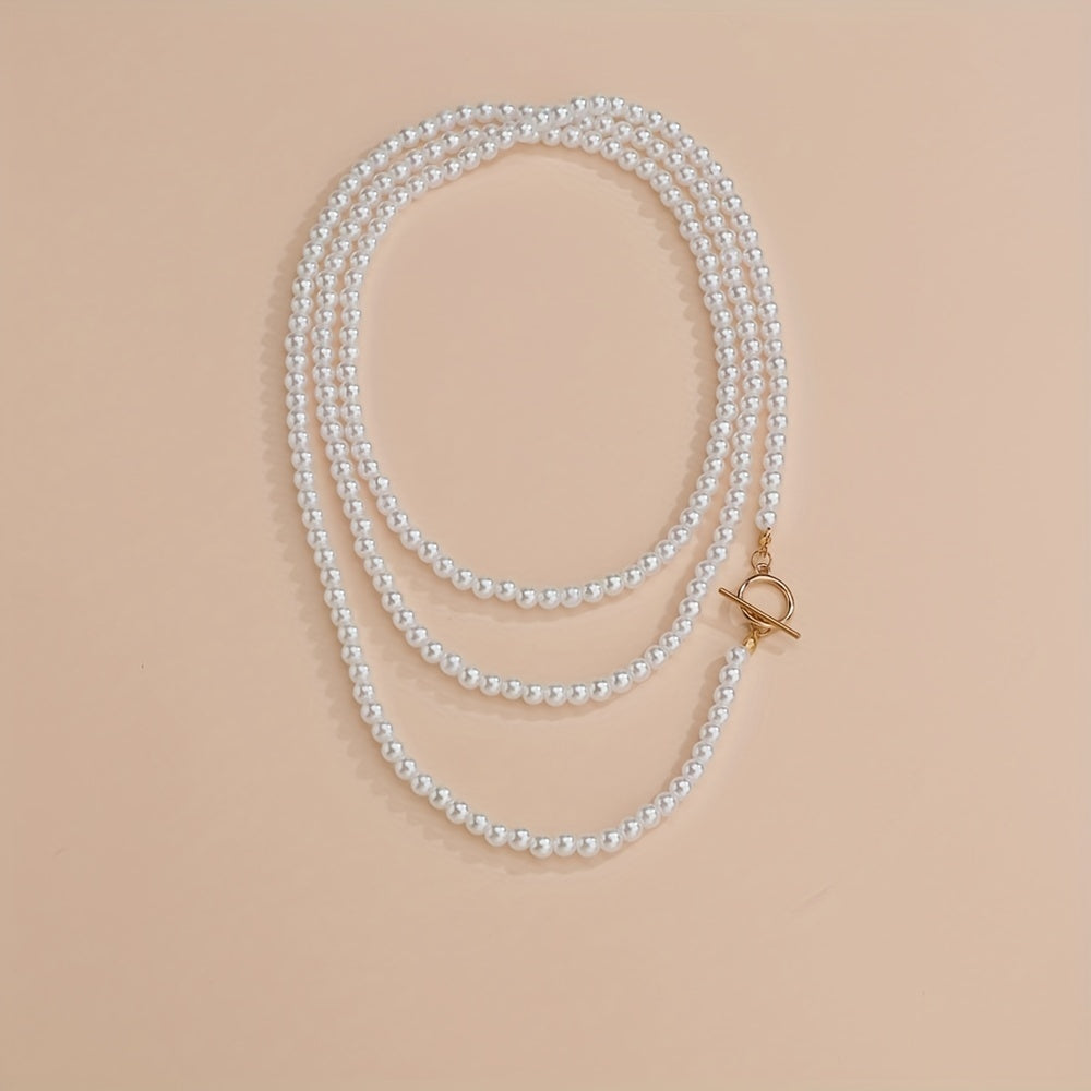 French Vintage Multilayer Stacking Wrap Faux Pearl Necklace For Women Girls Gift