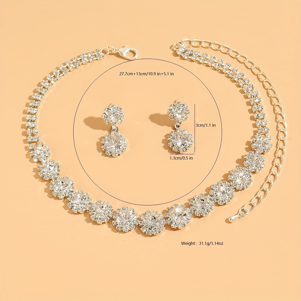 Elegant Round Rhinestone Choker and Earrings Set for Weddings and Parties