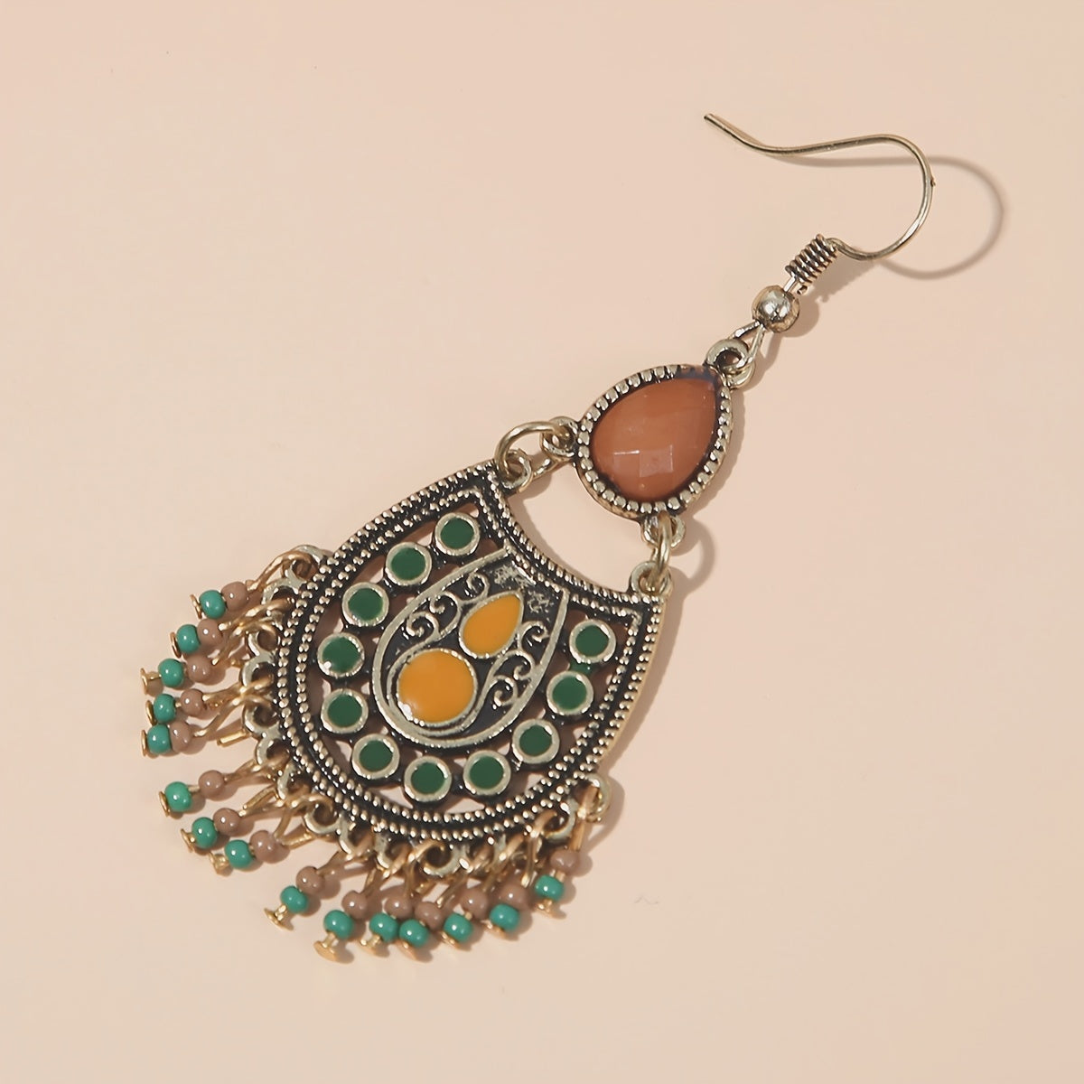 Bohemian Birthstone Beaded Tassel Drop Dangle Earrings Silver Plated Vintage Decor Party Holiday Gift For Women Girls 1Pair