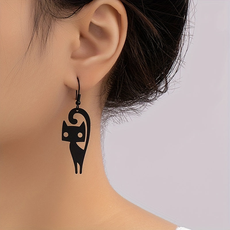 Punk-Style Cat Earrings: Fun and Funky Black Kitten Dangle Earrings for Women and Girls