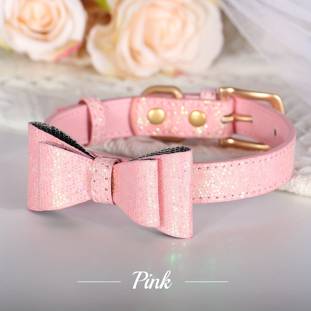 Bow Knot Dog Collar Adjustable Leather Puppy Cat Collars Bowknot Dog Kitten Necklace Accessories For Small Dogs Cats