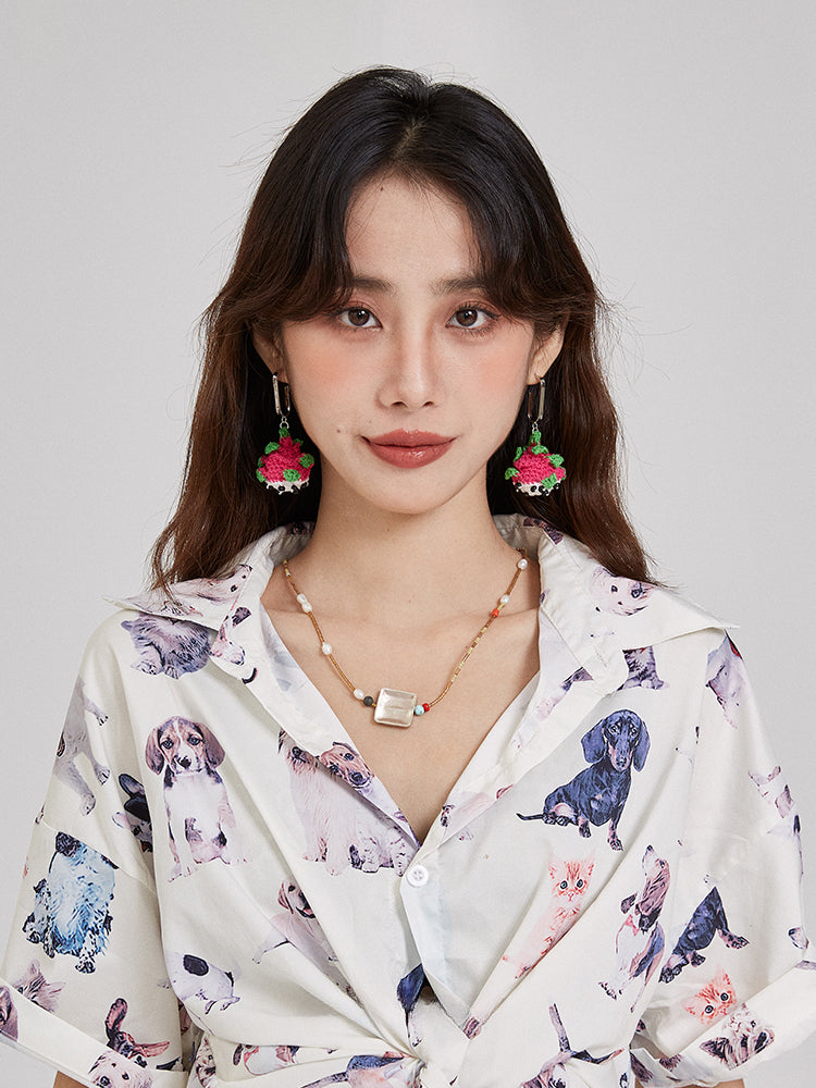 LB Hand Crochet Cute "Dragon Fruit" Earrings LOJL107