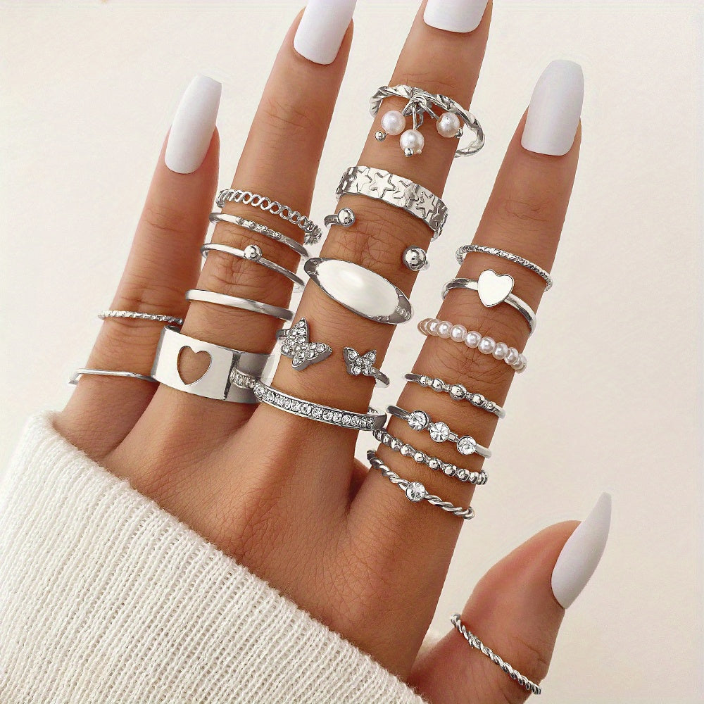 Exaggerated Punk Ring Set Y2k Vintage Style Inlaid Rhinestone Zinc Alloy Daily Decor Party Accessories