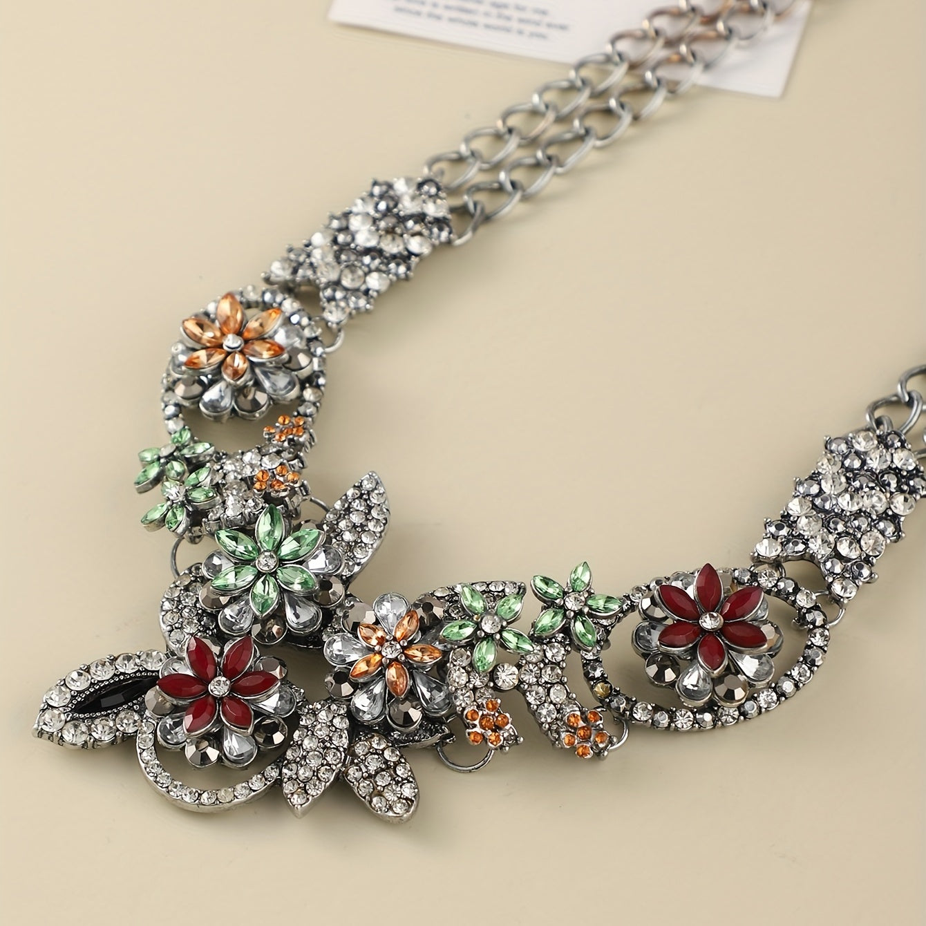 Personality Alloy Exaggerated Luxury Flower Charm Women's Glass Necklace Statement Necklace Jewelry Gift