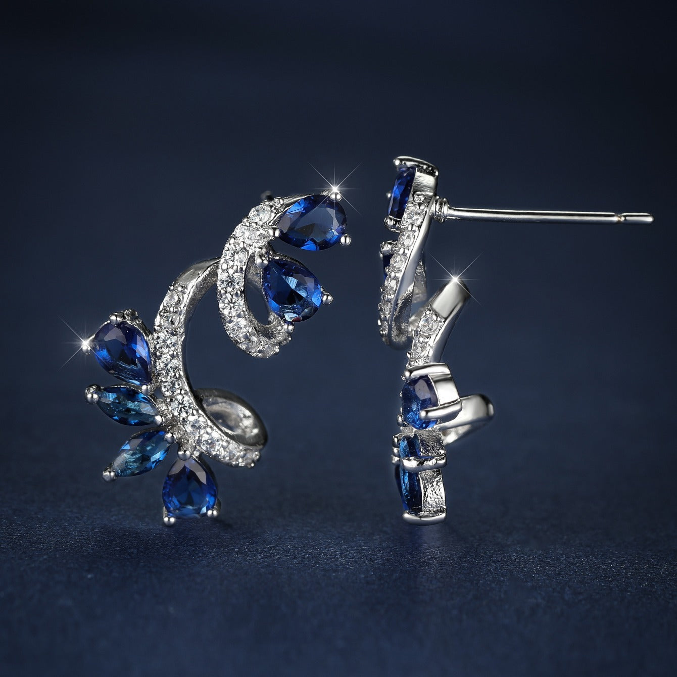 Sparkling Sapphire Zicron Vine Flower Earrings - Perfect for Parties, Anniversaries & Gifting!