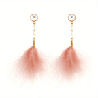 Long Feather Faux Pearl Decor Dangle Earrings Bohemian Vocation Style Trendy Female Gift Daily Casual