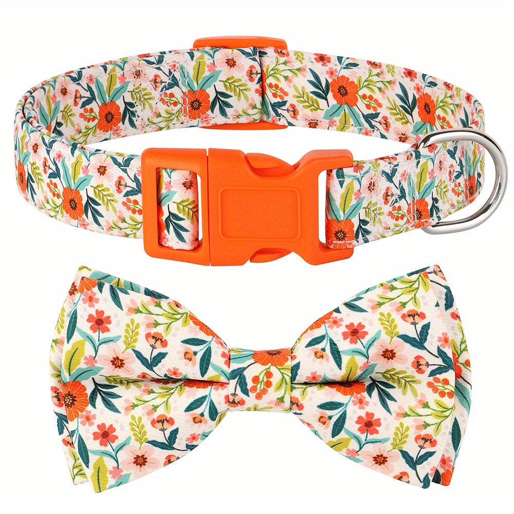 Bowknot Floral Printed Dog Collar Nylon Pet Dogs Collar Puppy Collars Adjustable Collar For Small Medium Large Dogs