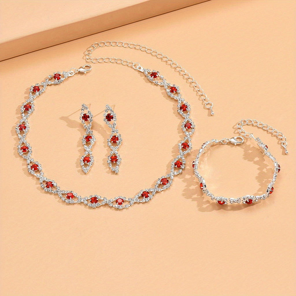 4pcs Trendy Devil Eye Jewelry Set - Necklace, Bracelet, and Rings with Rhinestone Inlay and Multi-Color Options - Perfect for Parties and Special Occasions