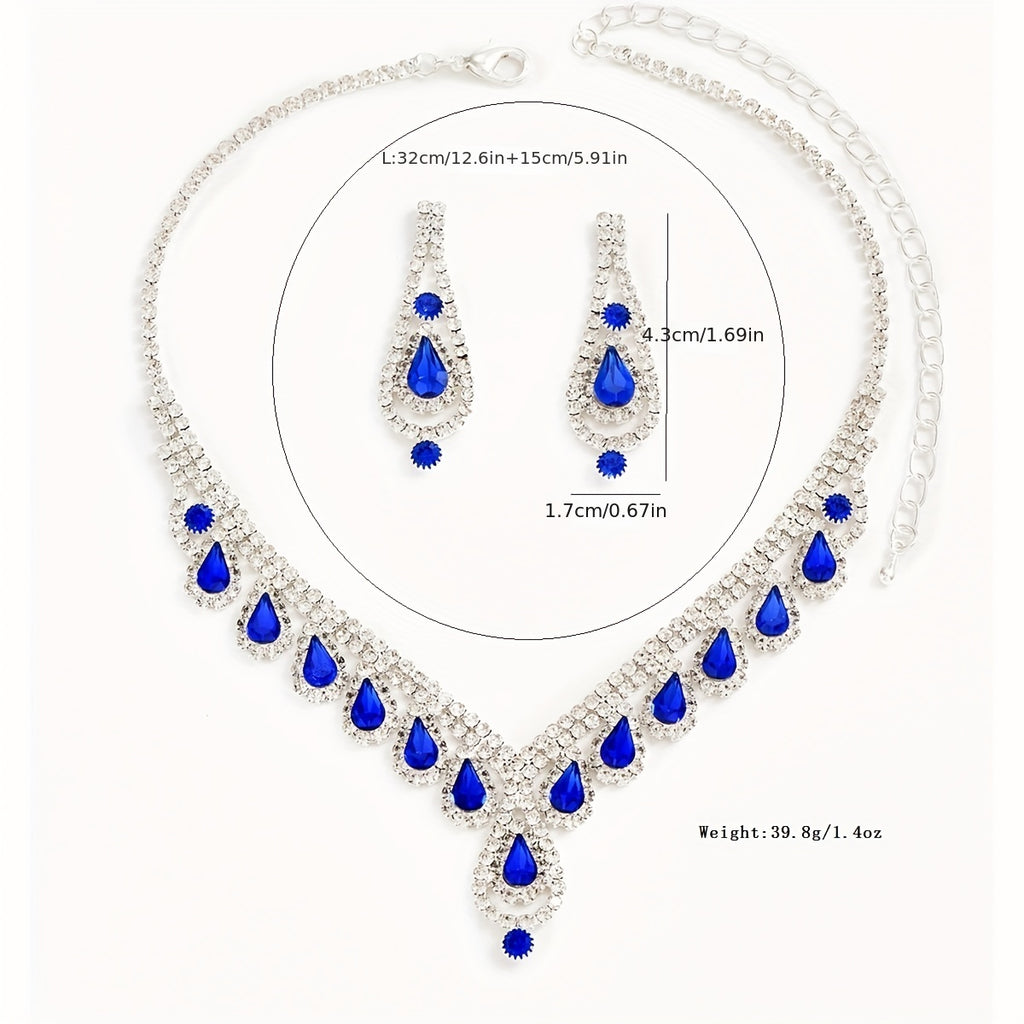 Elegant Jewelry Set with Shiny Synthetic Gems - Pendant Necklace and Drop Earrings