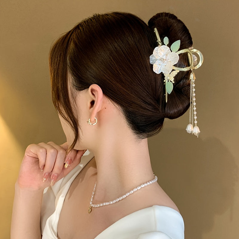 1pc Tassel Claw Clip Faux Pearl Flower Claw Clips Butterfly Jaw Clip Elegant Hair Styling Accessories Ponytail Holder Hair Clips Women Girls Hair Accessories
