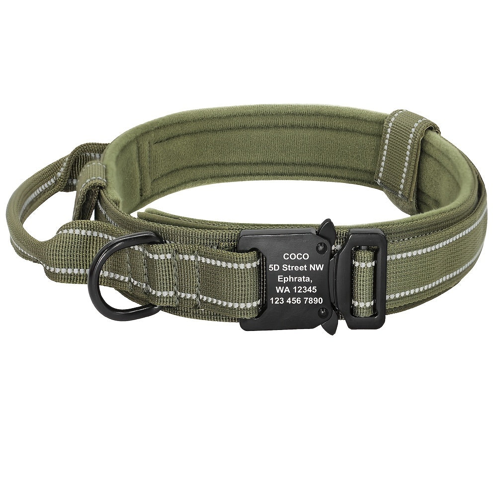 Personalized Tactical Dog Collar With Heavy Duty Metal Buckle, Soft Flannel Padded Reflective Military Collars With Control Handle, Adjustable Nylon Collar For Medium Large Dogs