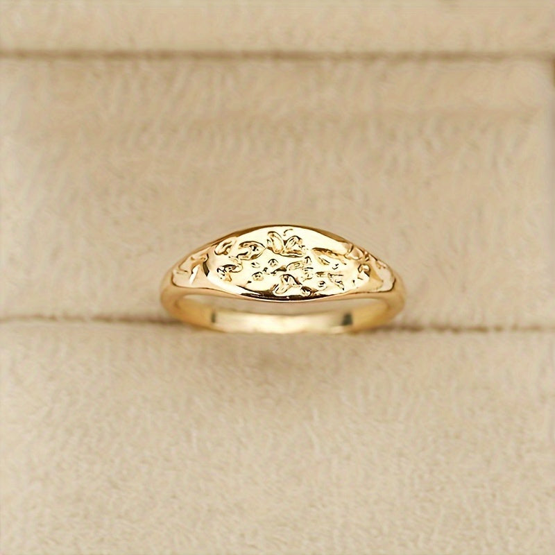 Vintage Flower Ring Silver Plated Carved Flower Simple Decor For Daily Outfits Women's Promise Ring