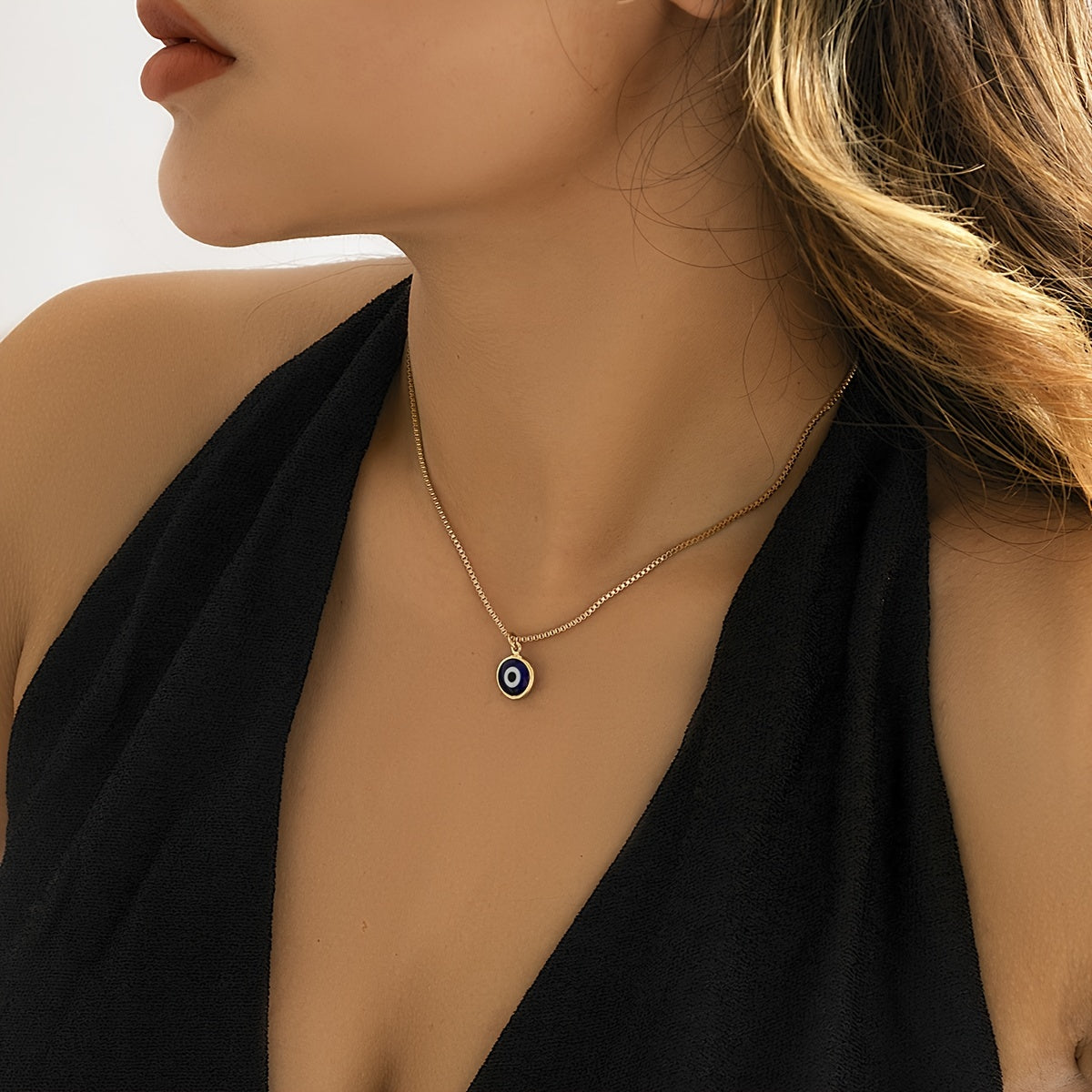 Devil's Eye Shape Pendant Necklace 1 Pc Minimalist Alloy Neck Chain Jewelry Lucky Protection Jewelry Gift