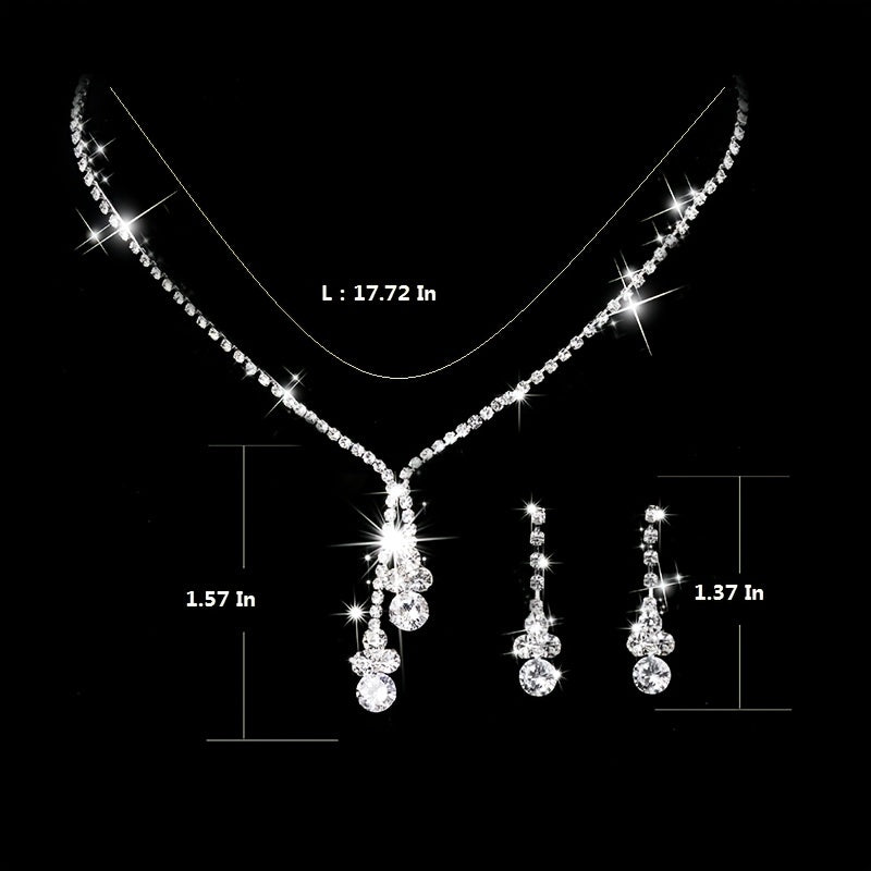 2 pcs Elegant Crystal Jewelry Set with Tassel Zircon Pendant Necklace and Dangle Earrings for Women and Girls
