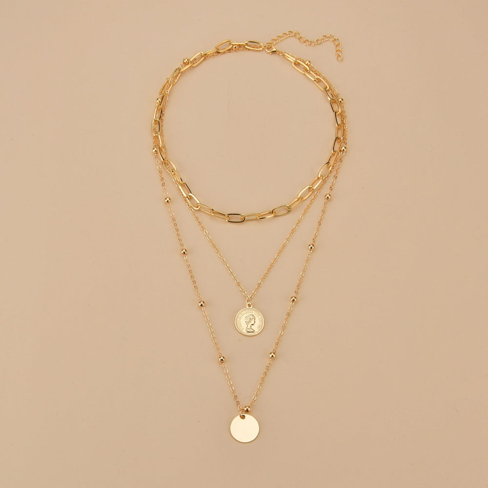Elevate Your Style with our Vintage Coin Pendant Necklace - Three Layers of Stackable Chains for Women and Girls - Perfect for Holidays