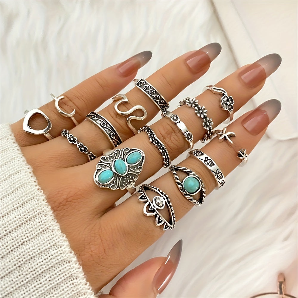 Vintage Bohemian Finger Ring Set Versatile Stackable Finger Ring Jewelry For Women