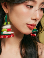 LB Hand Crochet  "Ring Tree" Earrings Christmas Gift LOJL87