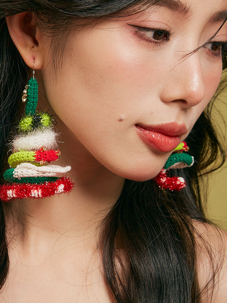 LB Hand Crochet  "Ring Tree" Earrings Christmas Gift LOJL87