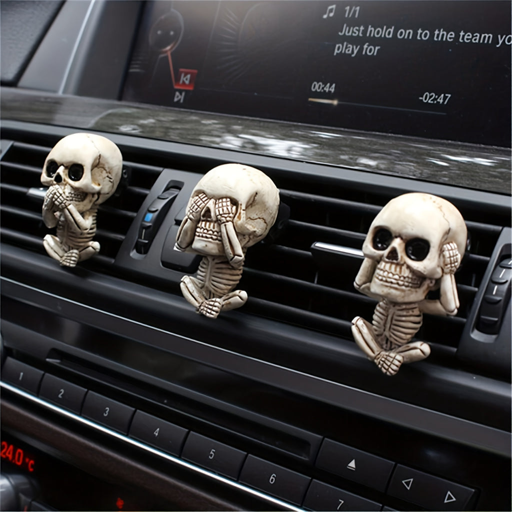 3pcs Ghost Head Aromatherapy Pendant Set - Creative Resin Car Air Outlet Aromatherapy Ornament - Gothic Decoration for Halloween Home Decor