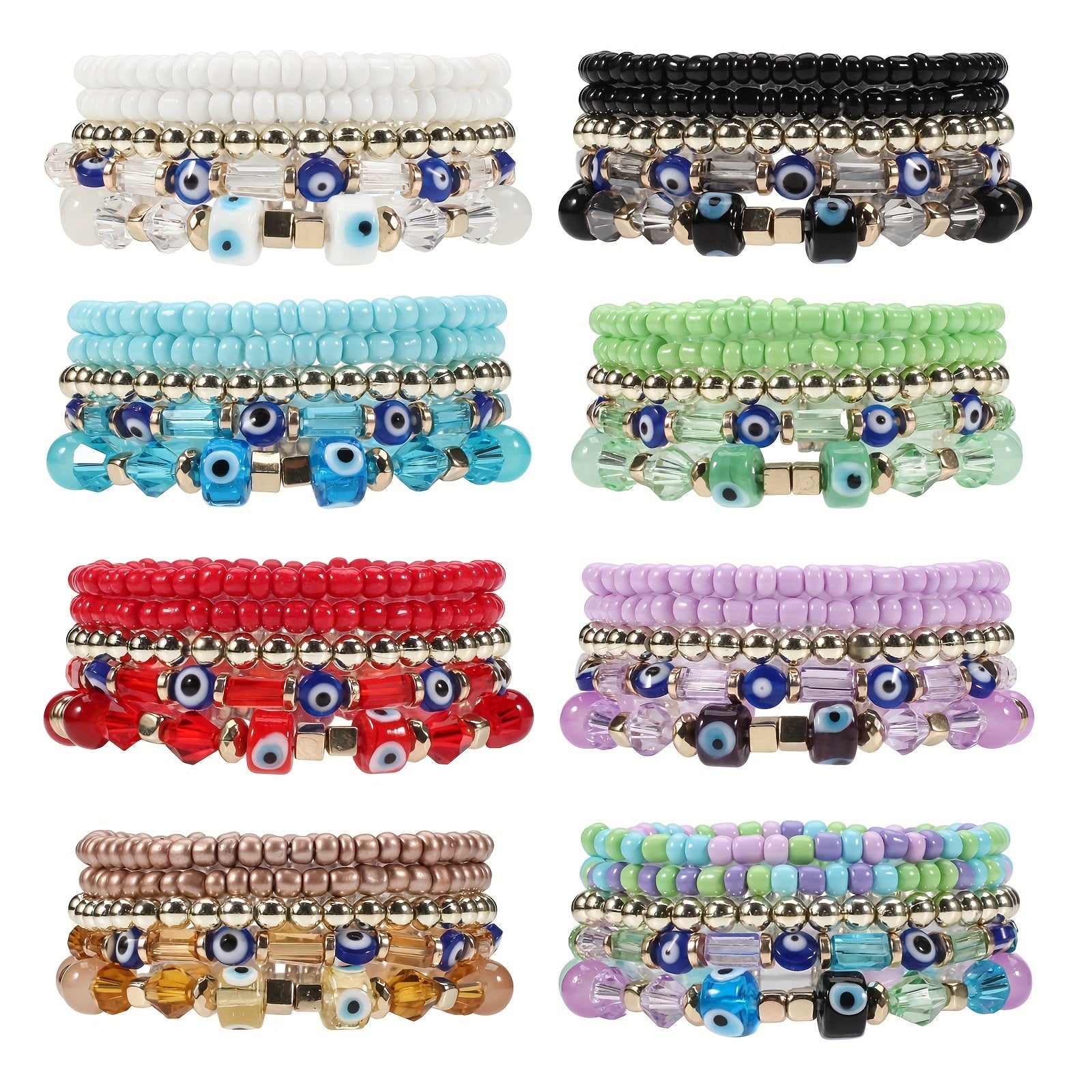 Boho Style Beaded Bracelet Set Stackable Hand Jewelry Accessories For Women