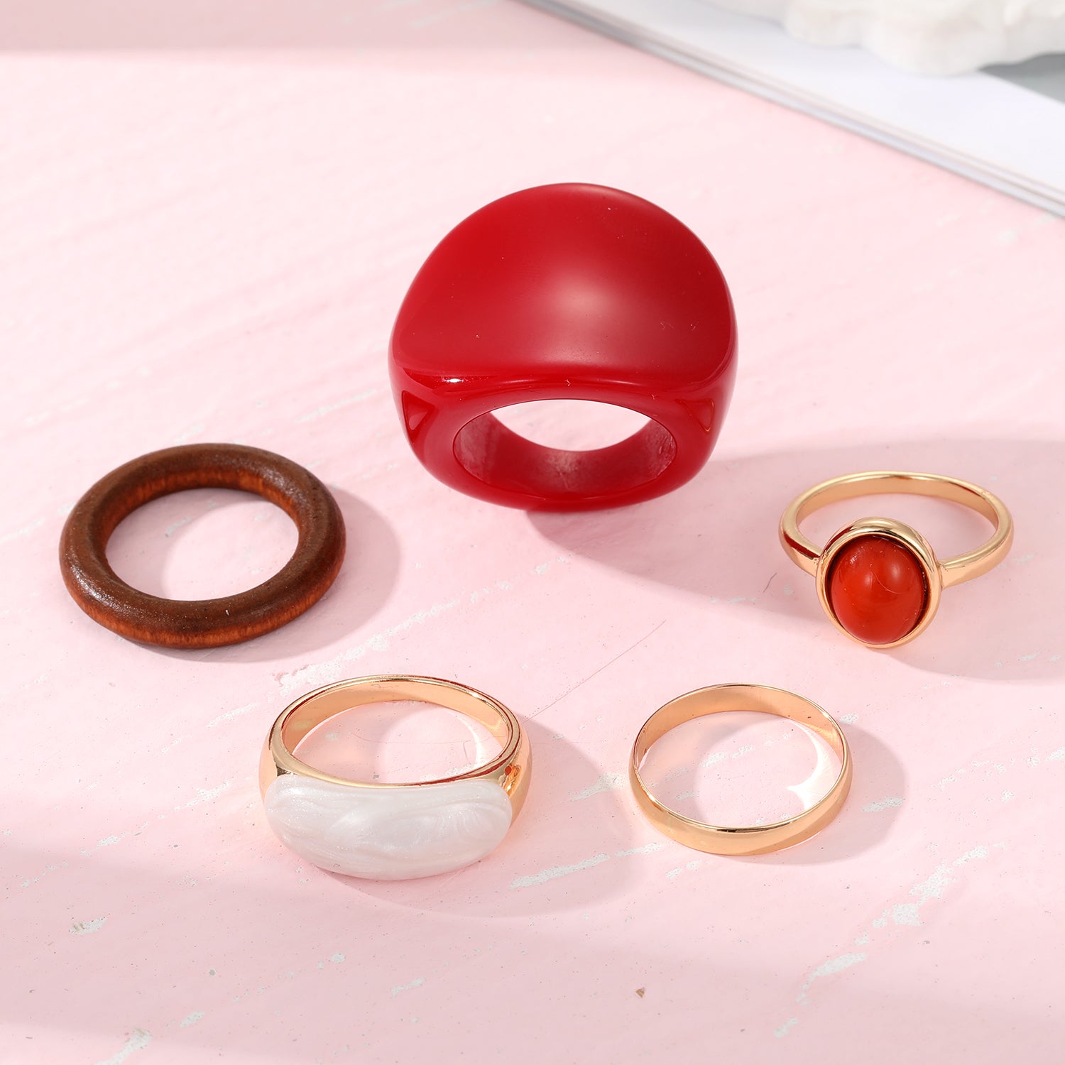 Oval Red Resin Ring Set Of 5