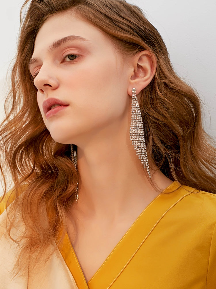 FN Artificial Rhinestone Tassel Long 925 Silver Needle Earrings LOJS109