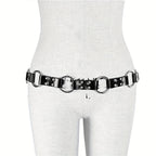 Gothic Punk Belt with Rivet PU Pins & Hollow Out Waistband - Adjustable Body Harness for Women