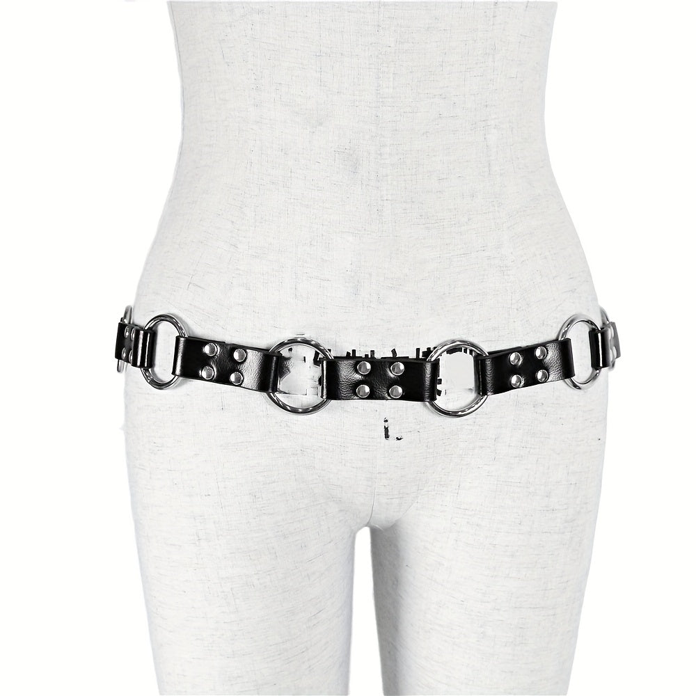 Gothic Punk Belt with Rivet PU Pins & Hollow Out Waistband - Adjustable Body Harness for Women