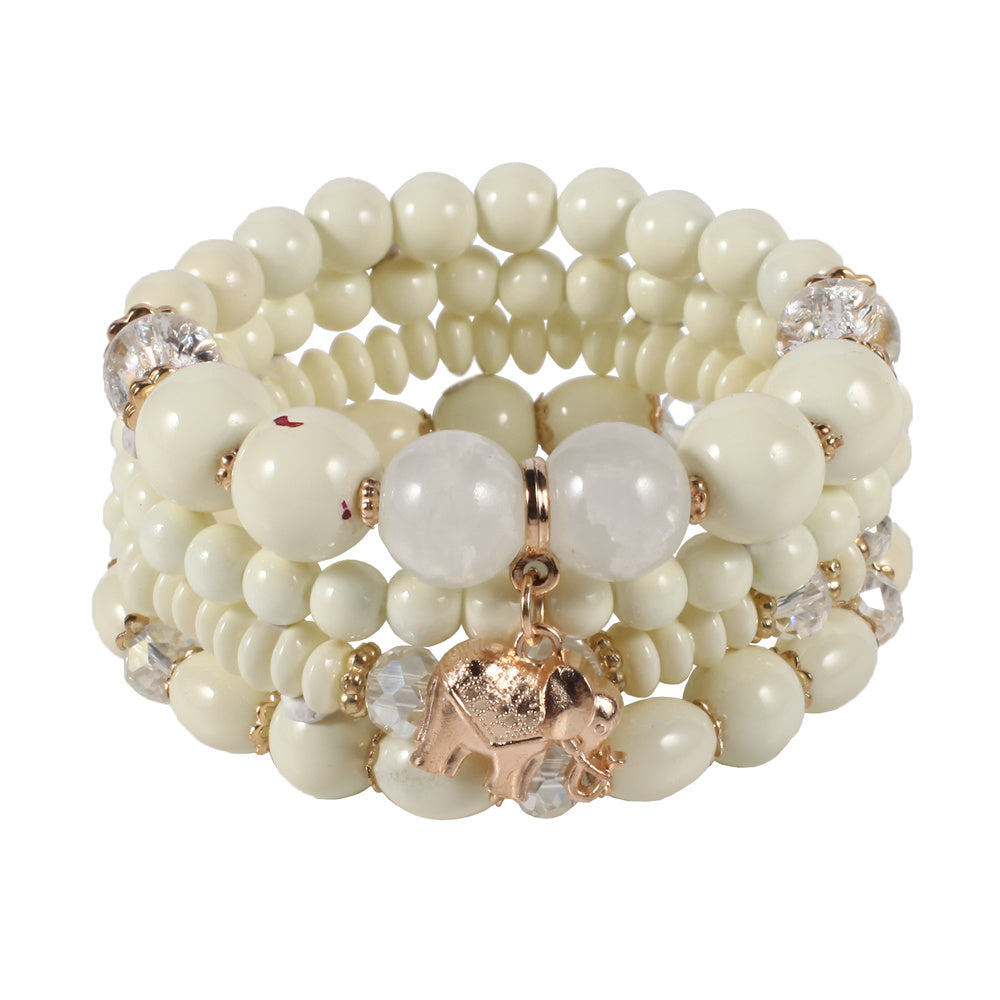Bohemian Multilayered Stretch Bracelet with Colorful Beads and Cute Elephant Charm