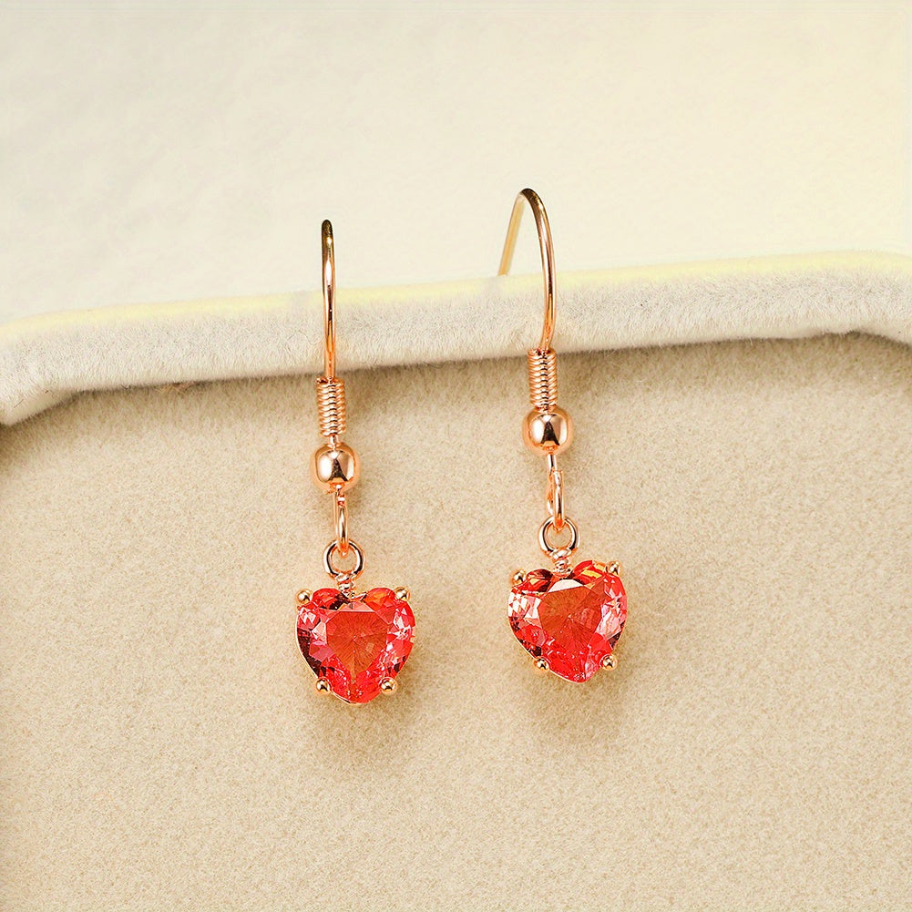Heart-Shaped Cut Multicolor Tourmaline Stone Simple Hook Earrings 18K Gold Plated Ear Jewelry Gift