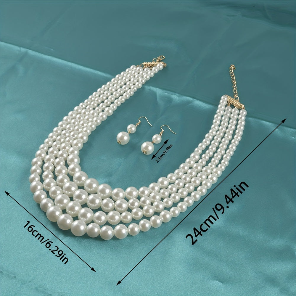 Elegant Baroque Style Pearl Necklace and Earrings Set - Perfect for Parties and Special Occasions