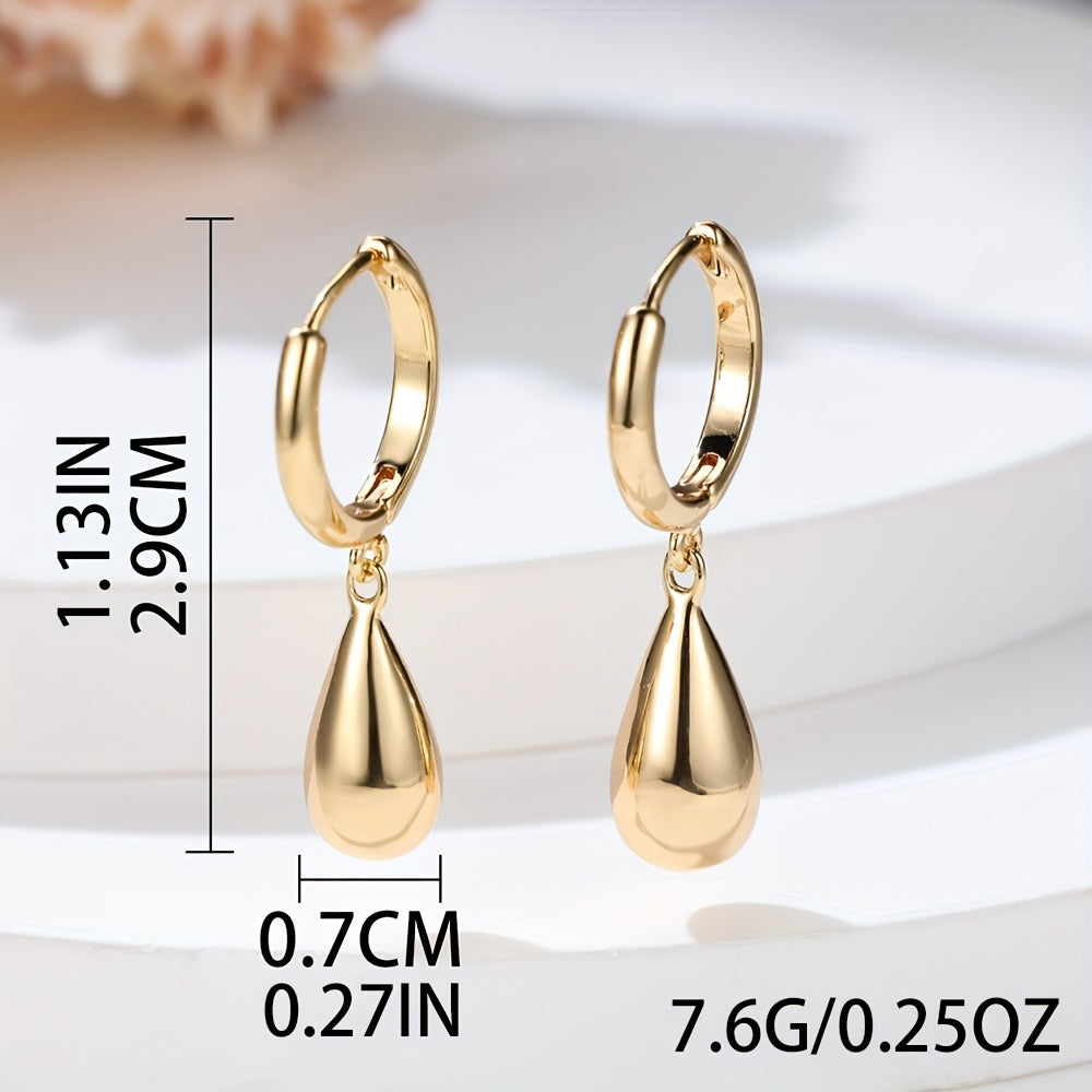 Golden / Silvery Droplet Pendant Hoop Earrings Retro Elegant Style Copper 18K Gold Plated Jewelry Daily Casual