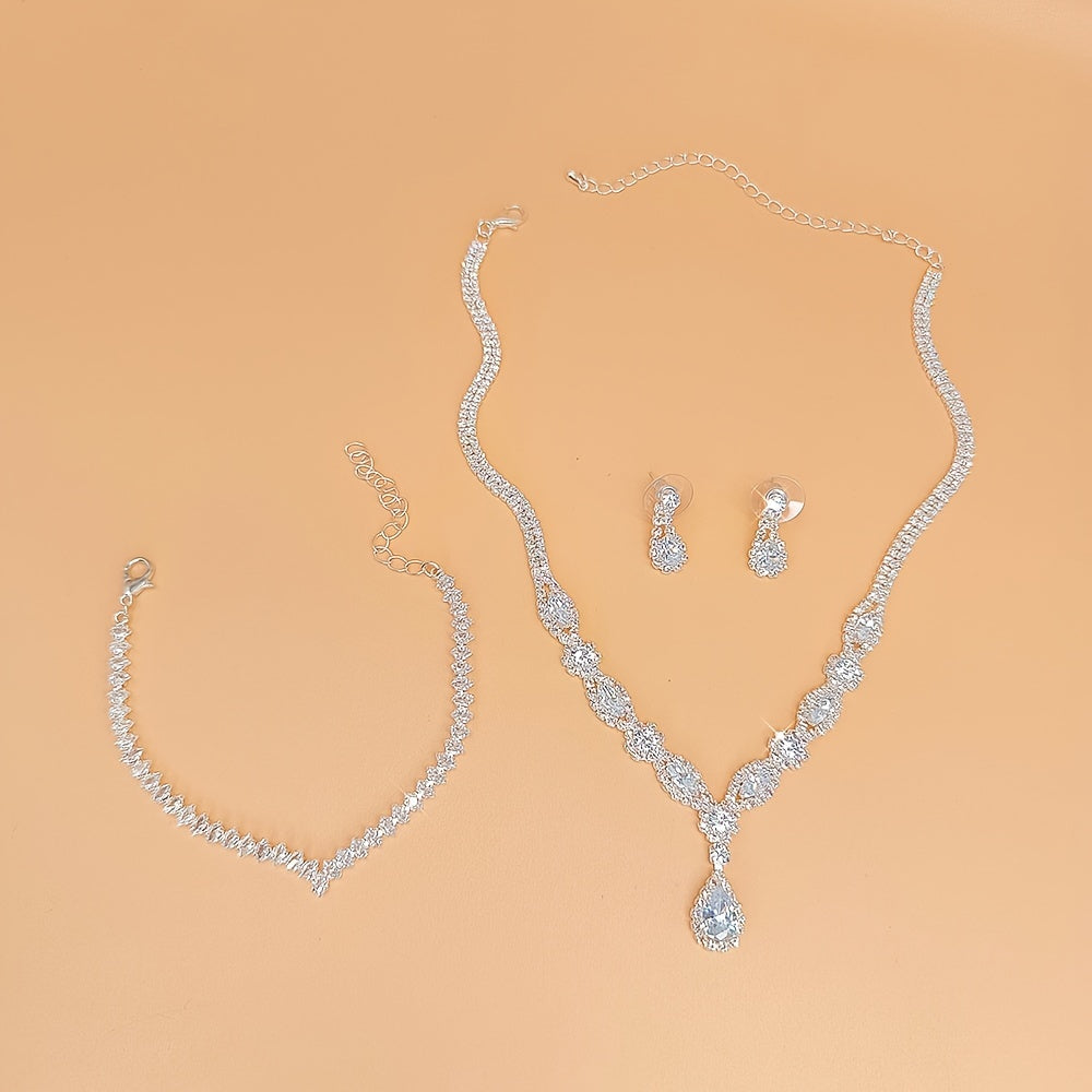 Simple Jewelry Set With Pendant Necklace & Dangle Earrings / Chain Bracelet Wedding Accessory For Women