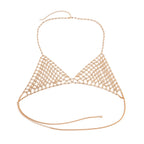 Ladies Sexy Inlaid Rhinestone Bikini Mesh Chest Chain Body Chain