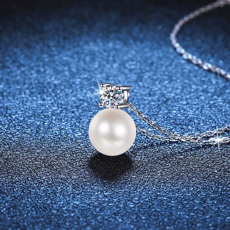 Elegant Round Moissanite Pendant Necklace with Faux Pearls - Perfect for Daily Wear and Dressy Occasions