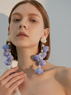 FN 925 Silver Needle Flower Exaggerated Long Earrings LOJS130